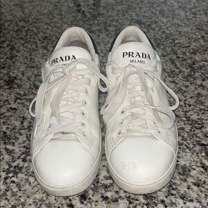 Prada Milano White Leather Sneakers-Size 40 EU - US 8 Authentic Designer Shoes